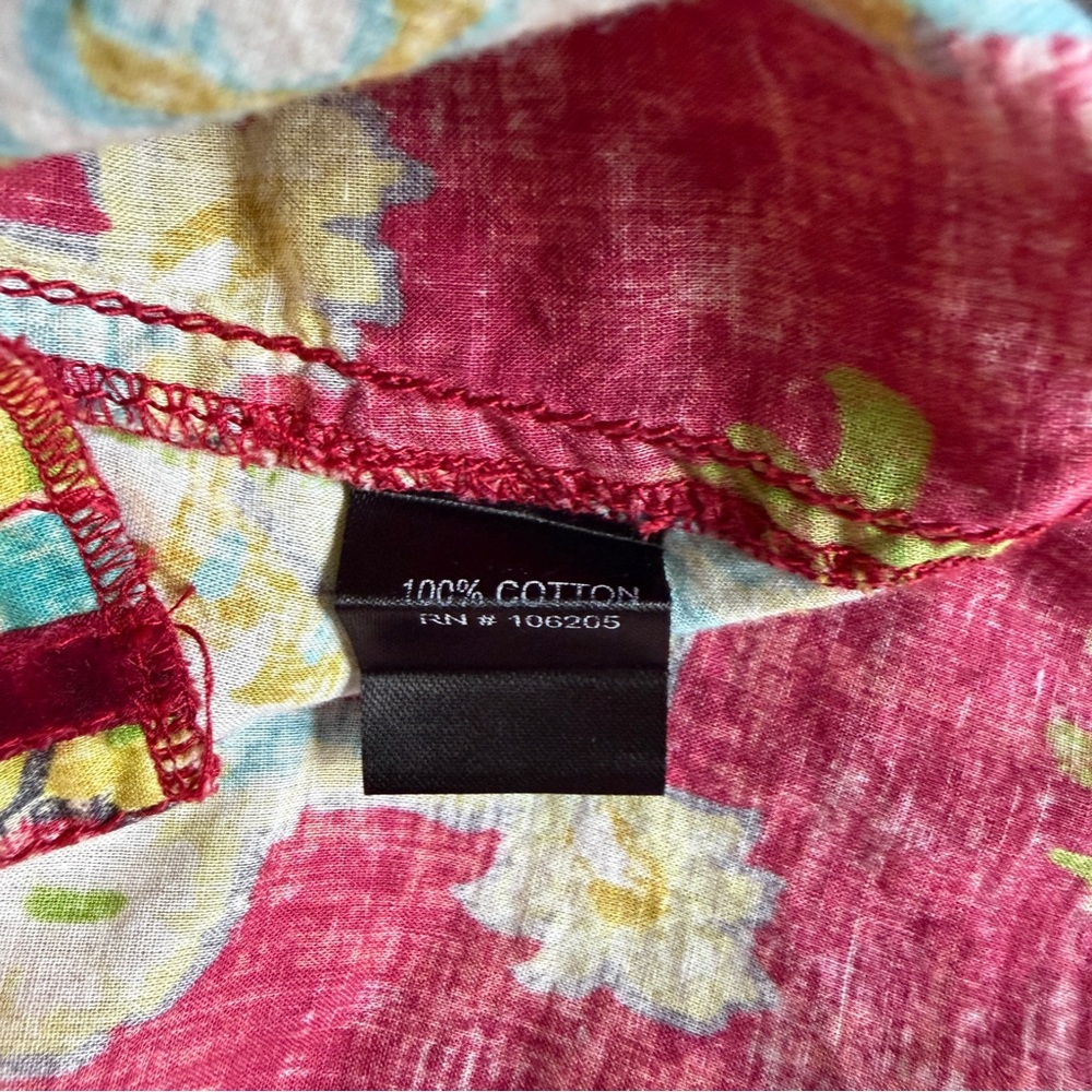 Sundance Cino Floral Red Teal Boho Button Down Top Size S #2076 - Picture 7 of 8